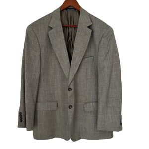 Alan Flusser Sport Coat Men 44 Short Gray Wool Linen Herringbone Classic Office